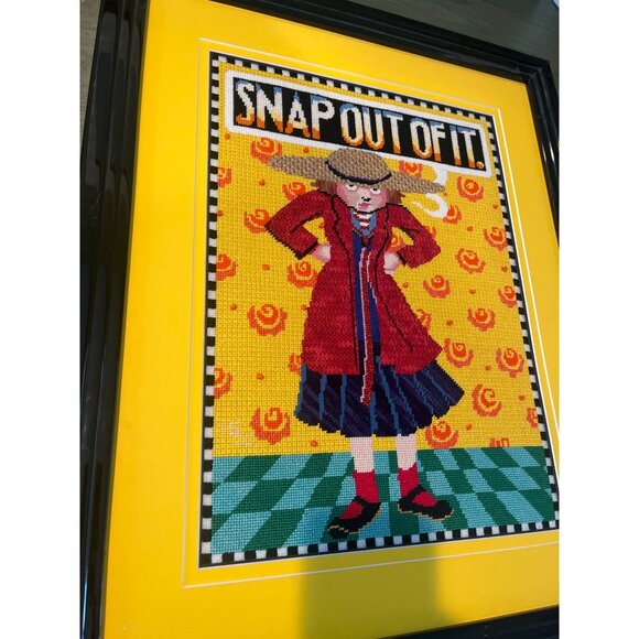 Mary Engelbreit Framed Needlepoint Art "Snap Out Of It" Woman In Red Coat & Hat - Picture 3 of 13